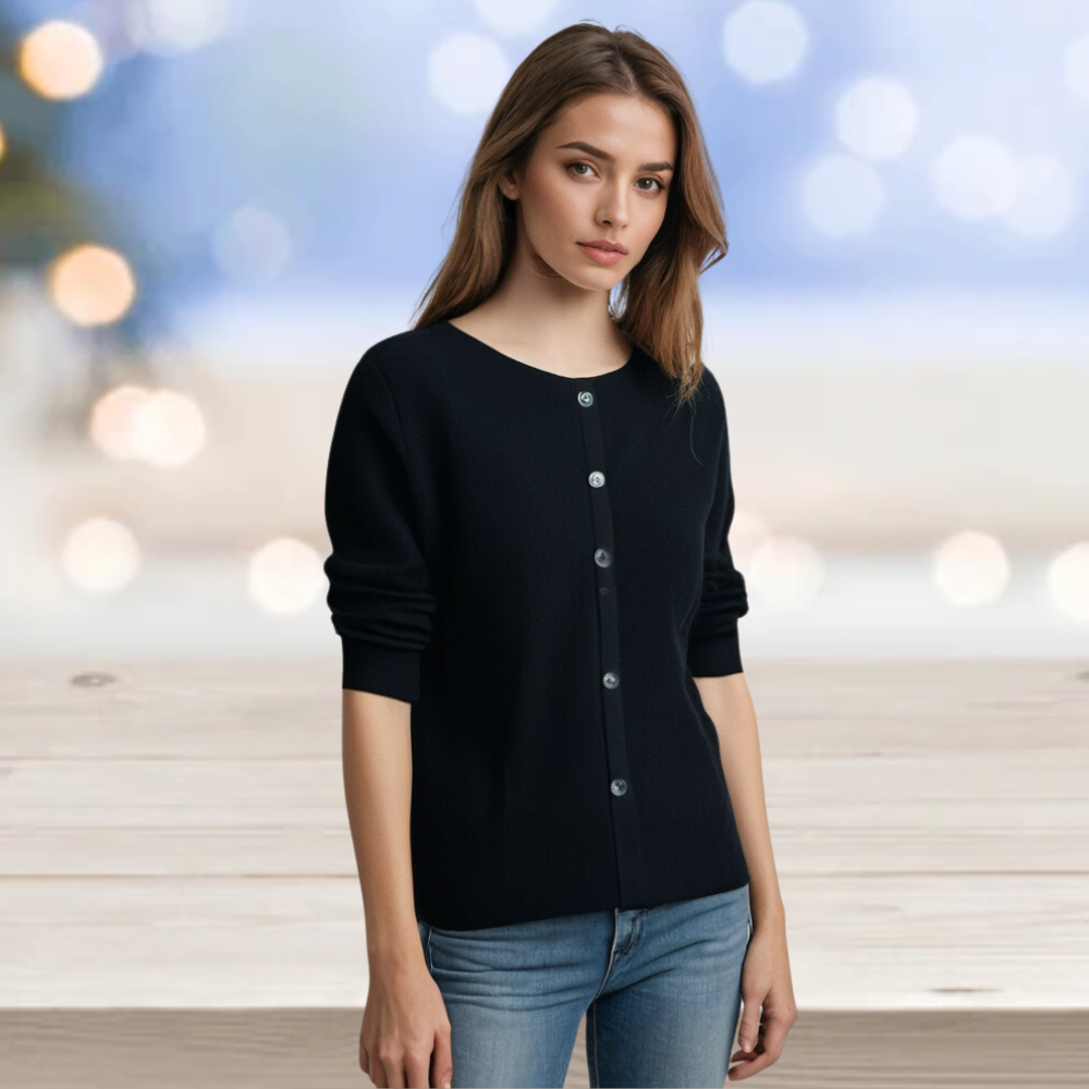 Modischer Damen O-Hals Cardigan – Merino Wolle & Kaschmir