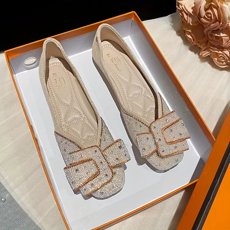 Glitzer Ballerina mit weicher Sohle und Schnallengürtel