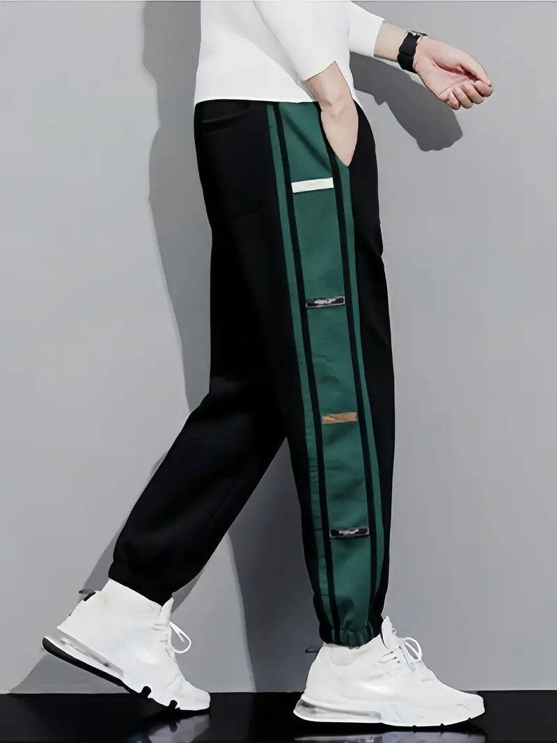 Preppy Style Baumwoll-Sweatpants – Color Block Jogger mit Kordelzug