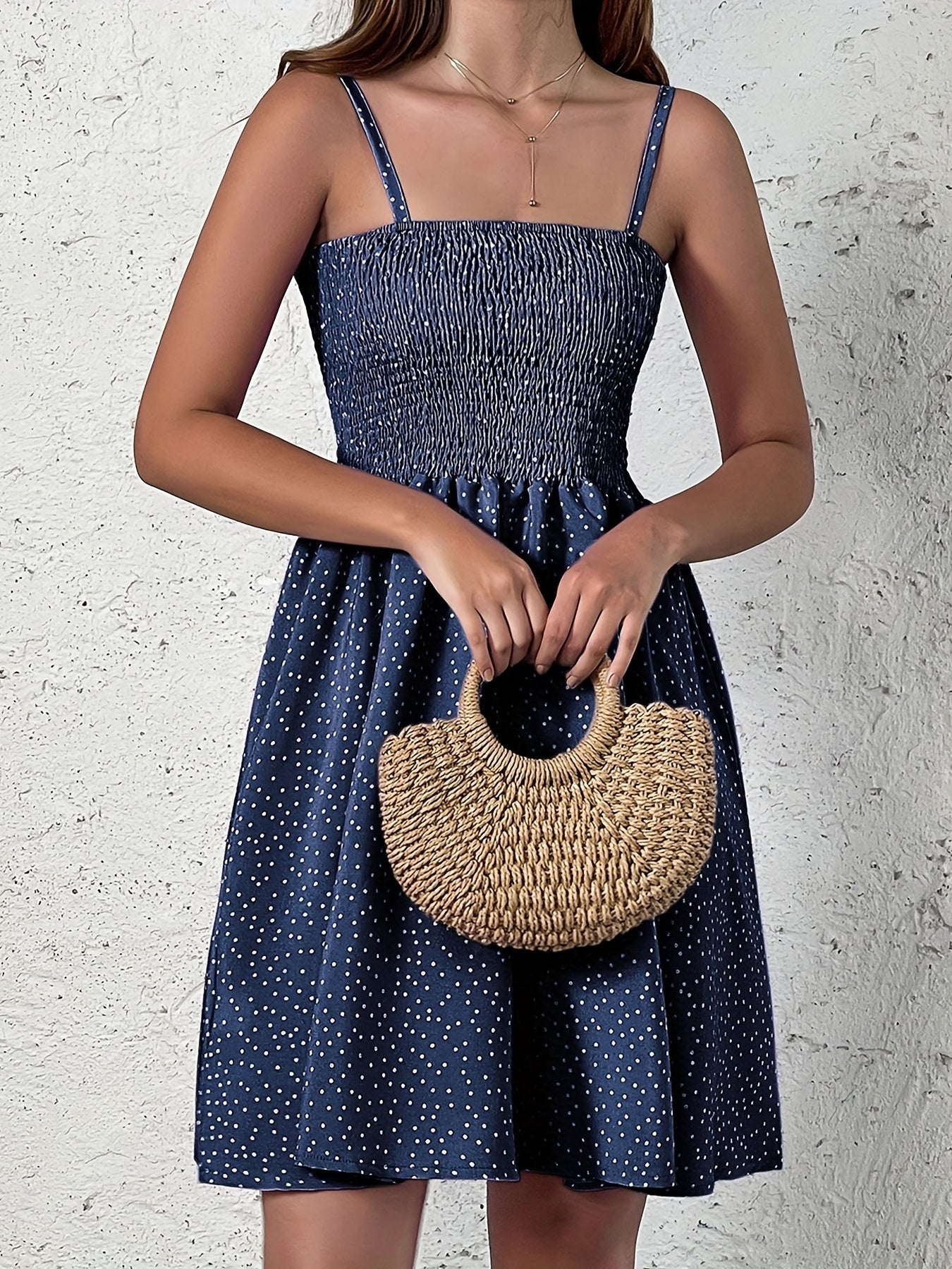 Polka Dot Sommerkleid Damen – Rückenfreies Cami-Kleid, Freizeitkleidung