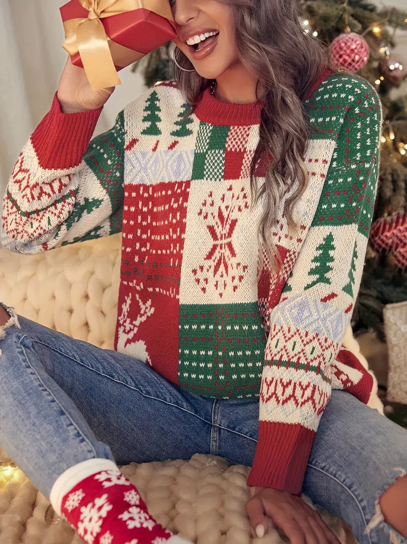 Weihnachtspullover mit festlichem Charme und Rundhalsausschnitt