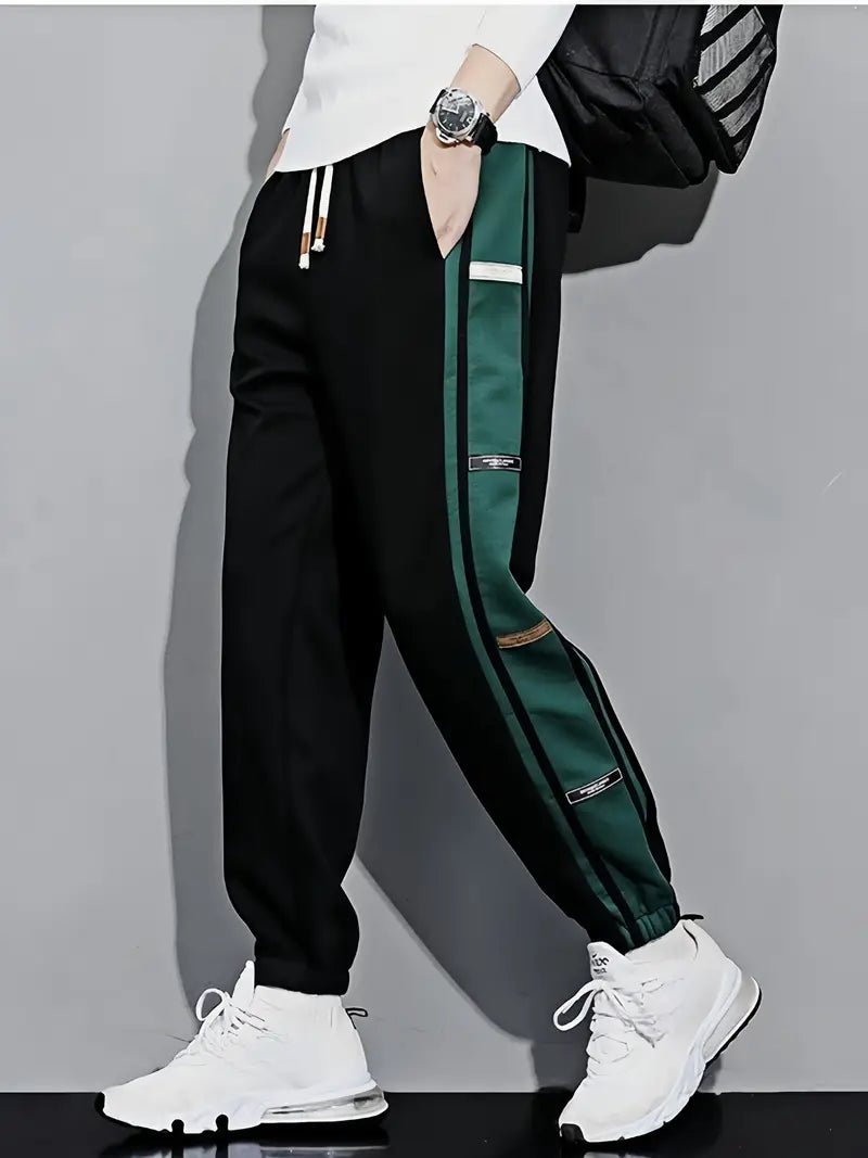 Preppy Style Baumwoll-Sweatpants – Color Block Jogger mit Kordelzug