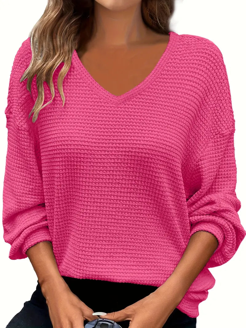 Übergröße V-Ausschnitt Pullover – Polyester Strick