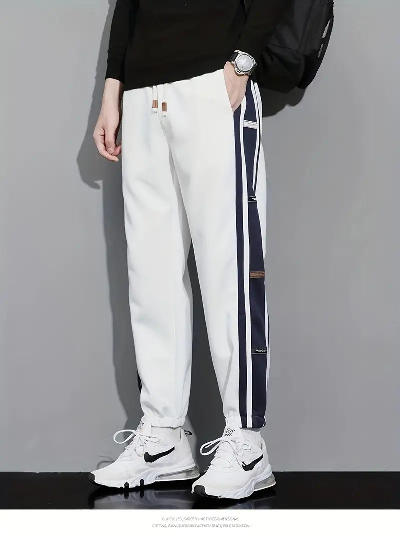 Preppy Style Baumwoll-Sweatpants – Color Block Jogger mit Kordelzug