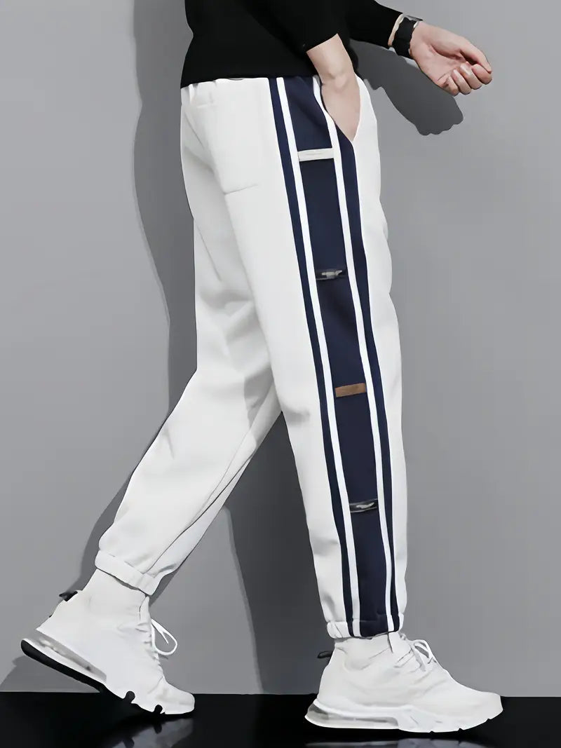 Preppy Style Baumwoll-Sweatpants – Color Block Jogger mit Kordelzug