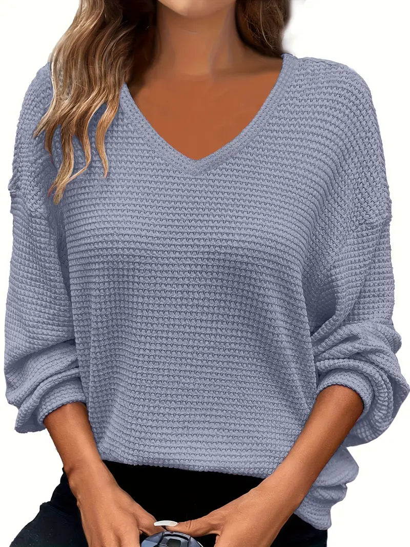 Übergröße V-Ausschnitt Pullover – Polyester Strick