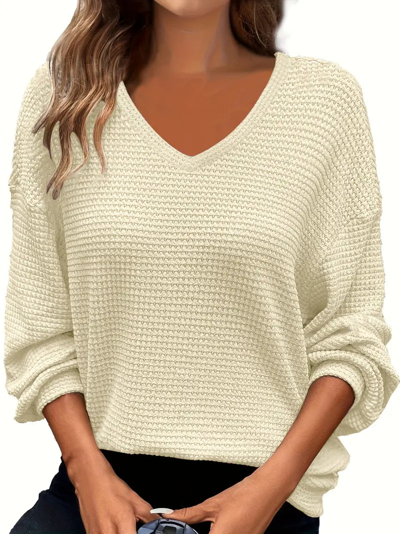 Übergröße V-Ausschnitt Pullover – Polyester Strick