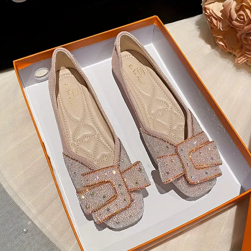 Glitzer Ballerina mit weicher Sohle und Schnallengürtel