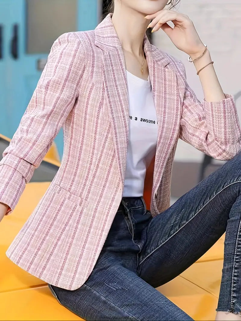 Langarm Blazer – Elegantes Slimming Thick Spun Jackett in Pink