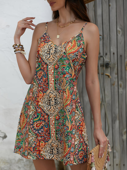 Paisley Print V-Neck Cami Dress – Casual Sleeveless Summer Kleid