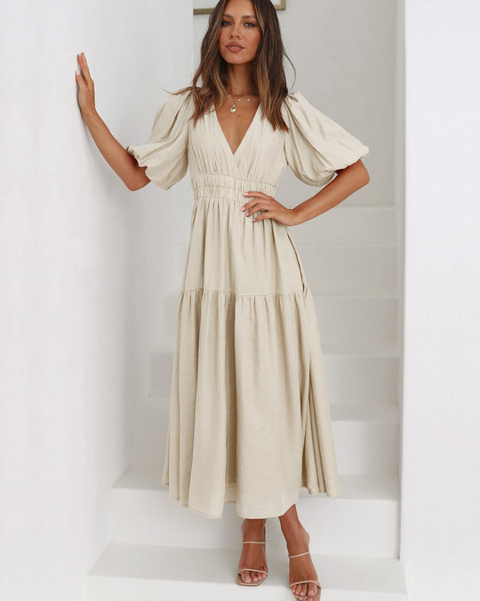 Damen Puffärmel Hochzeit Gast Kleid | Maxi