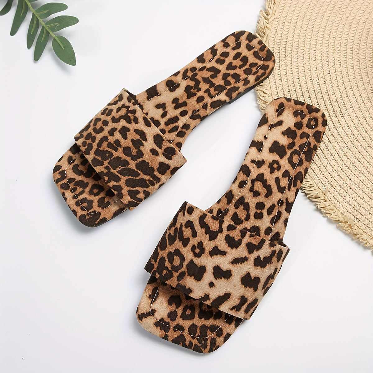 Leopard Flach Sandalen, Bronze Slip-On Leichte Strandschuhe