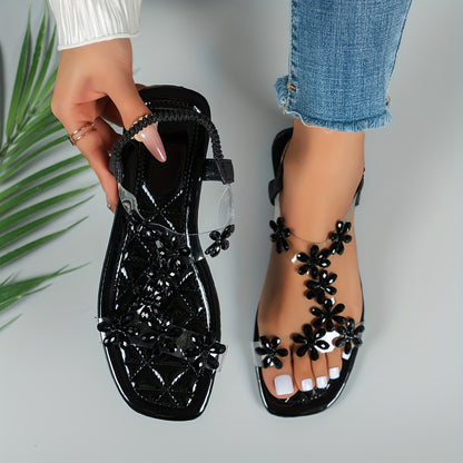 Flache Sandalen mit Strass-Schmetterlingen für Damen, Leichte Sommer