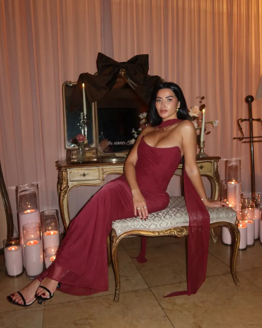 Rot Trägerloses Hochzeitsgast Kleid Für Damen | Maxi