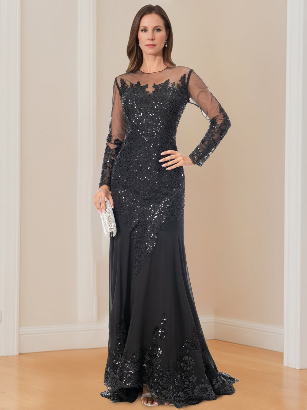 Damen Maxikleid Mit Pailletten Und Meerjungfrauen Schnitt