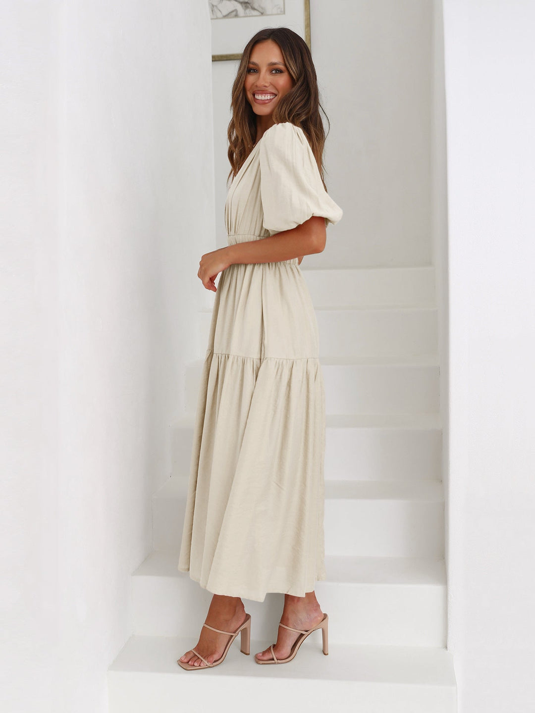 Damen Puffärmel Hochzeit Gast Kleid | Maxi