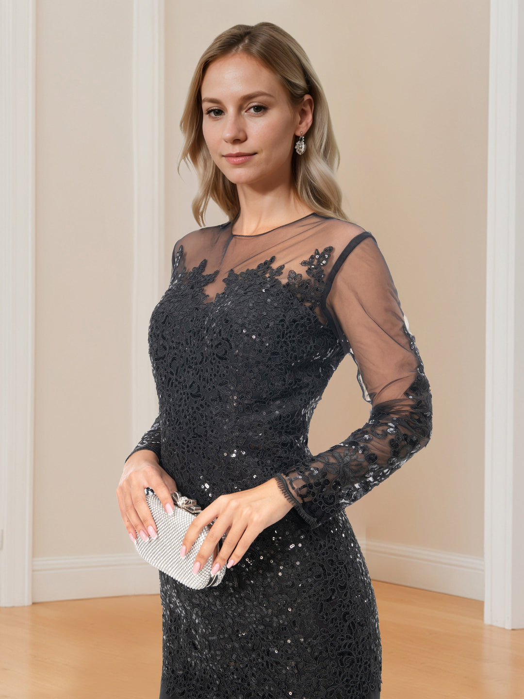 Damen Maxikleid Mit Pailletten Und Meerjungfrauen Schnitt
