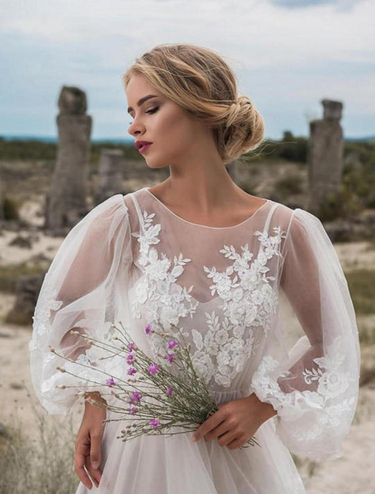 Langärmliges Weißes Brautkleid Mit V Ausschnitt Für Damen | Maxi