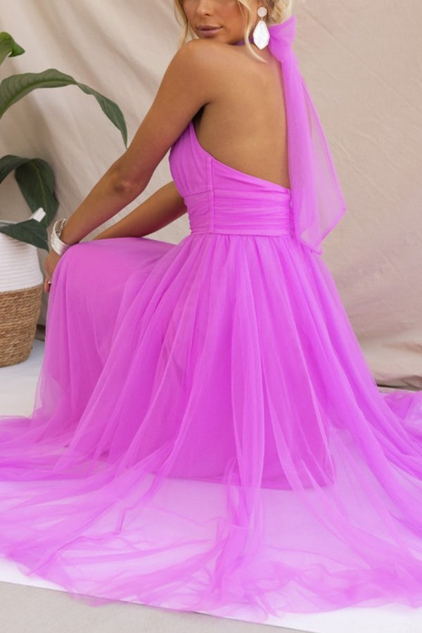 Damen Eleganter Neckholder Hochzeit Gast Kleid | Maxi