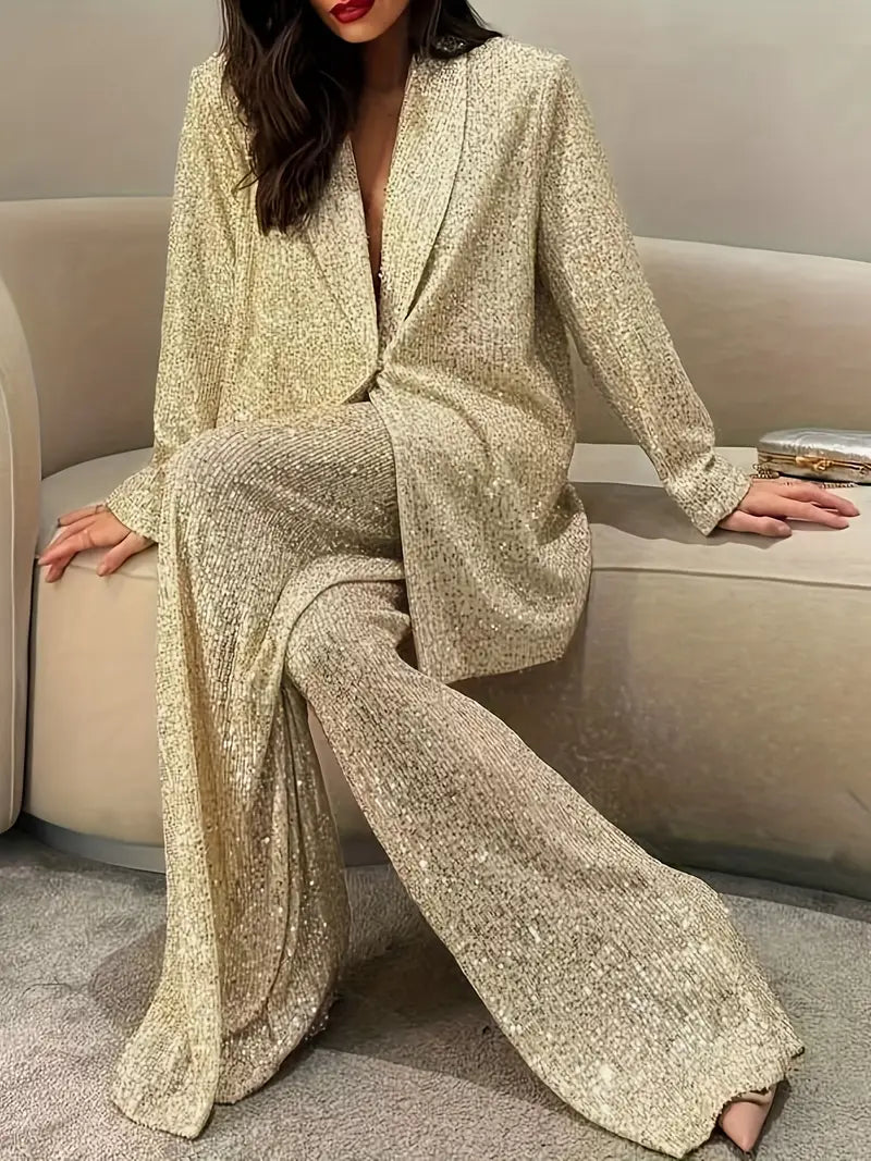Glitzernde Eleganz Blazer und Hose mit Paillettenbesatz