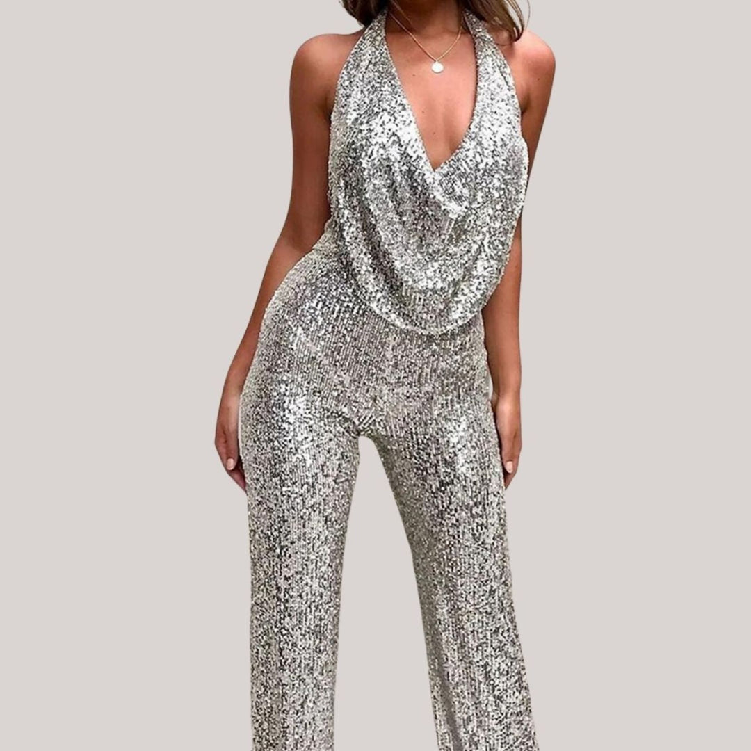 Eleganter Damen Jumpsuit mit Pailletten | Weites Bein