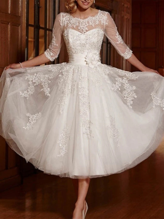 Damen Stylisches A-Linien Brautkleid | Midi