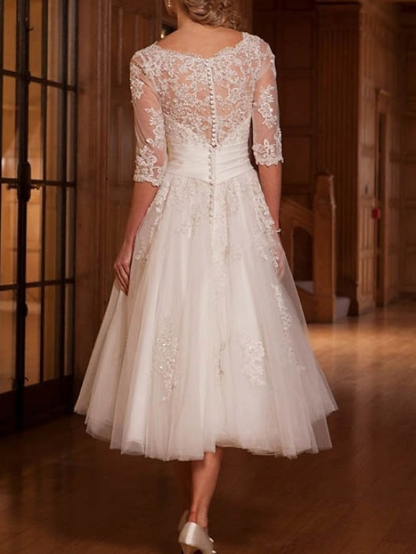 Damen Stylisches A-Linien Brautkleid | Midi