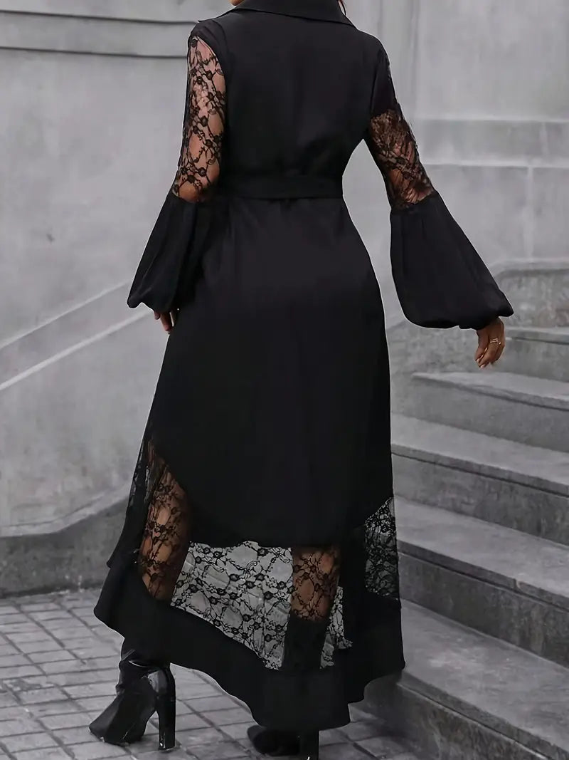Elegantes Damen V-Ausschnitt-Kleid mit Knopfleiste und Spitzendetails