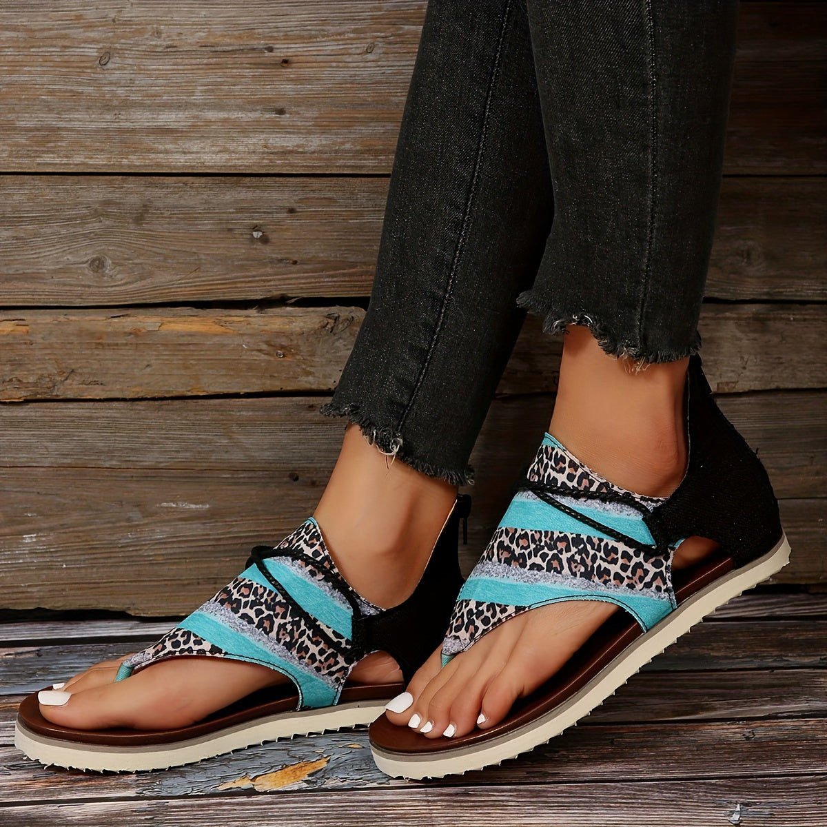 Flip-Flops mit Sonnenblumen Leopard Print und Batik-Muster