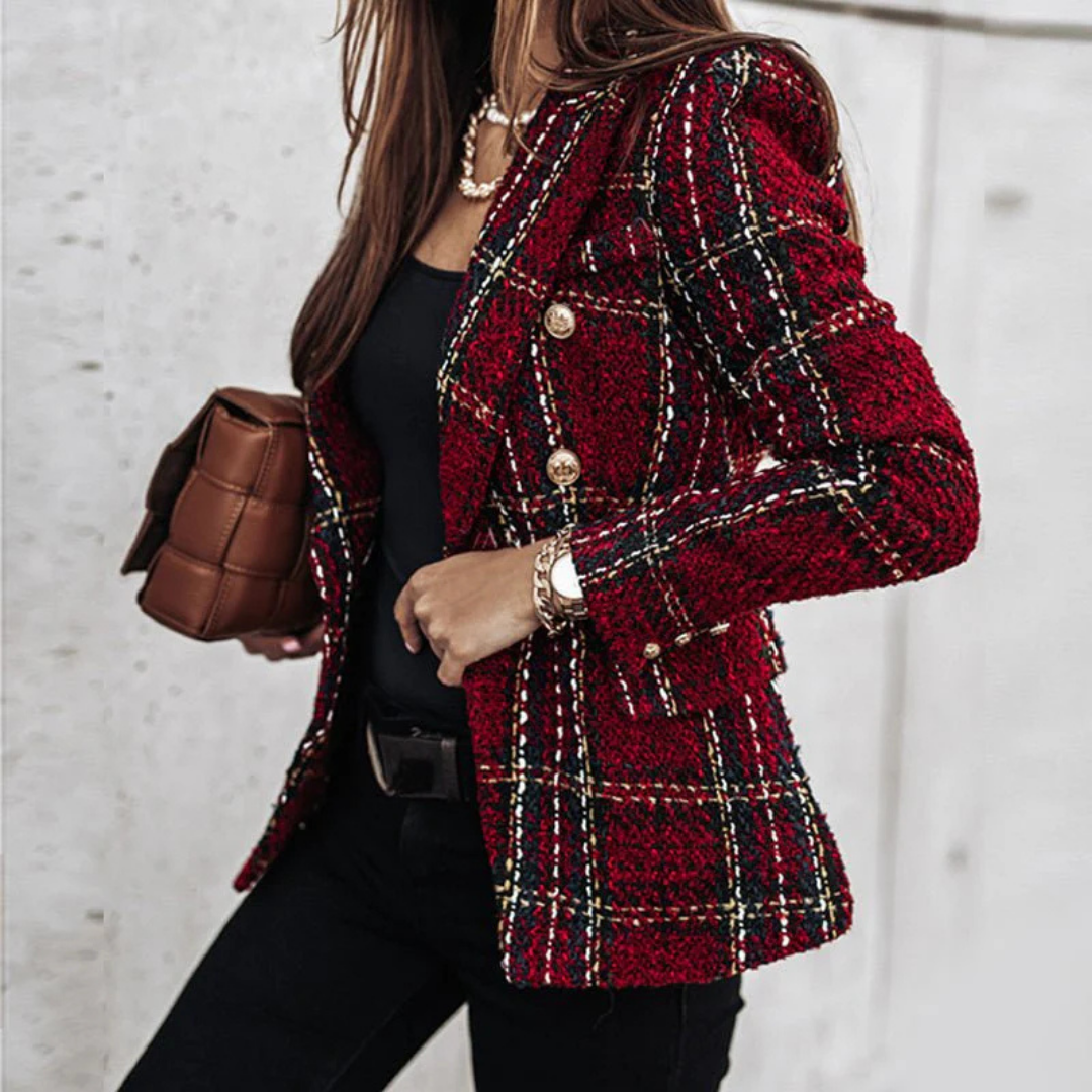 Klassischer Blazer Mit Knöpfen Für Damen | Kariert