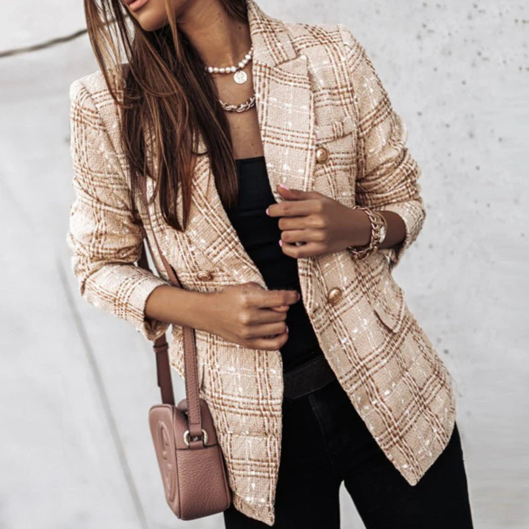 Klassischer Blazer Mit Knöpfen Für Damen | Kariert
