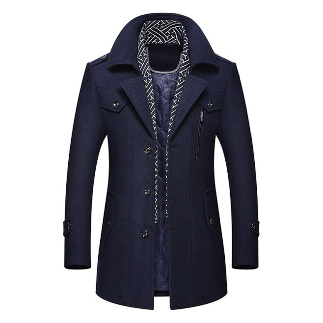 Herren Warmer Winter-Trenchcoat | Knopf Daunen