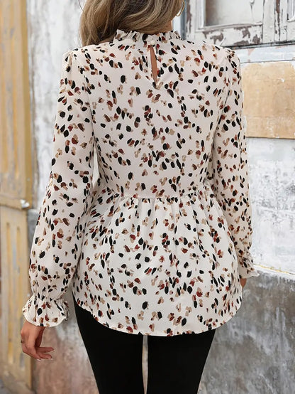 Damenbluse mit Allover-Print, Volantärmeln und Rüschen