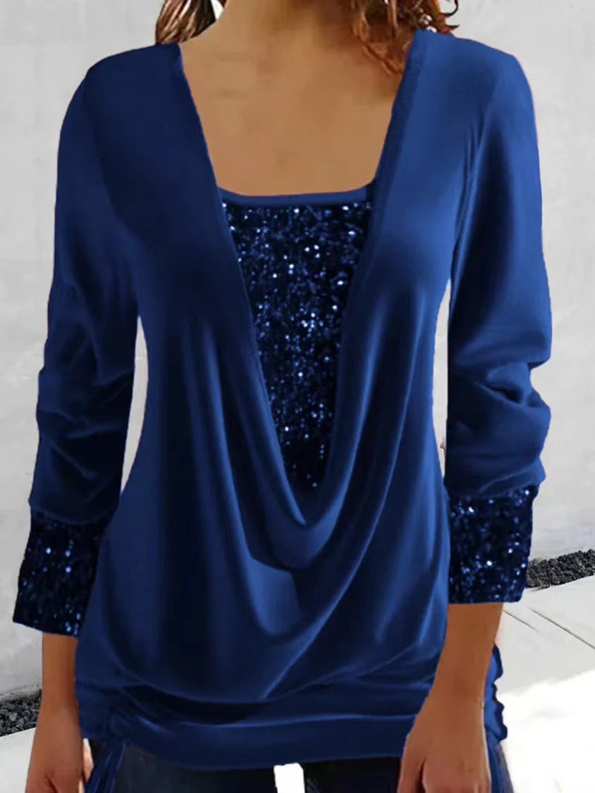 Langärmeliges Damen-shirt Mit Pailletten