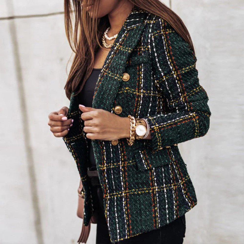 Klassischer Blazer Mit Knöpfen Für Damen | Kariert