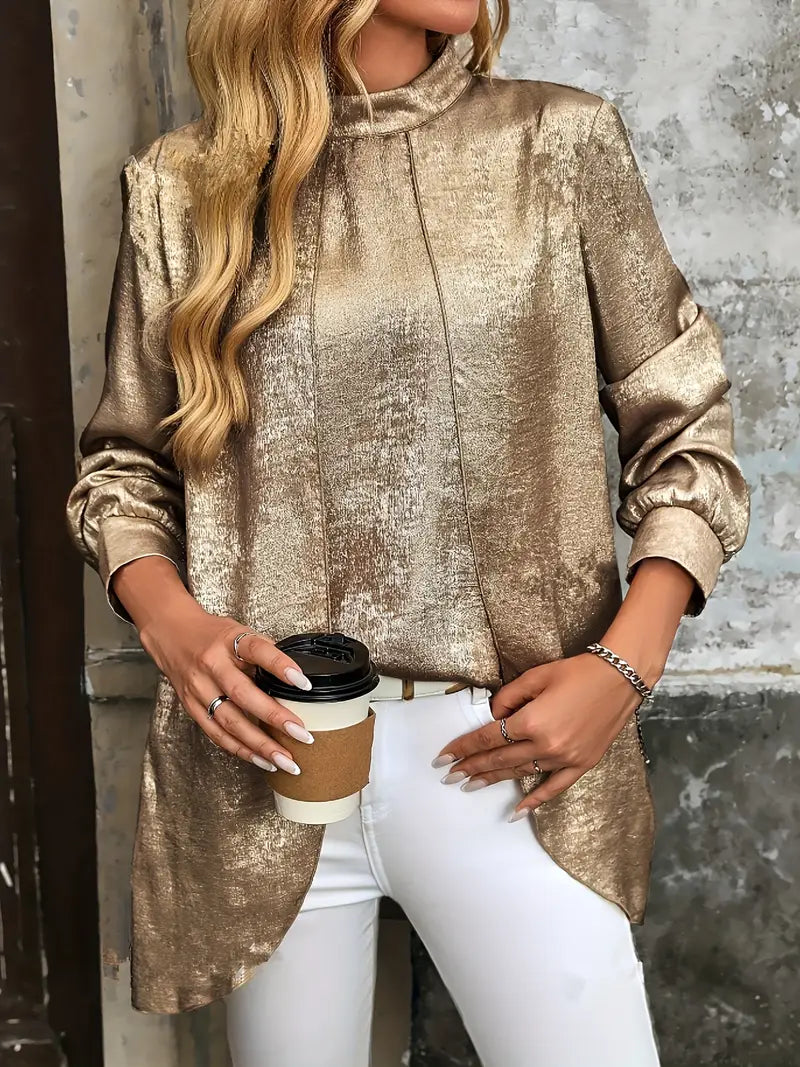 Elegantes Shirt mit Metallic-Kragen, A-Linien-Pullover