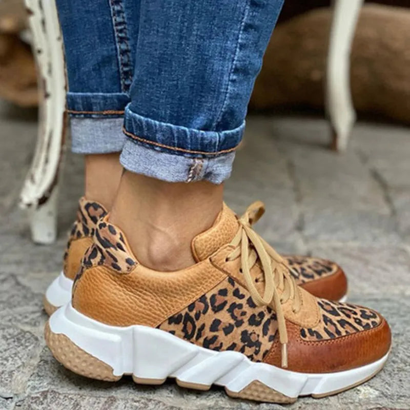 Lenora - Lässige Vulkanisierte Leoparden-sneakers Mit Dicker Sohle