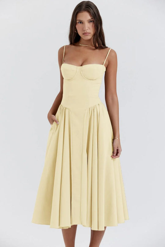 Damen Elegantes Ärmelloses Hochzeitsgast Kleid | Midi