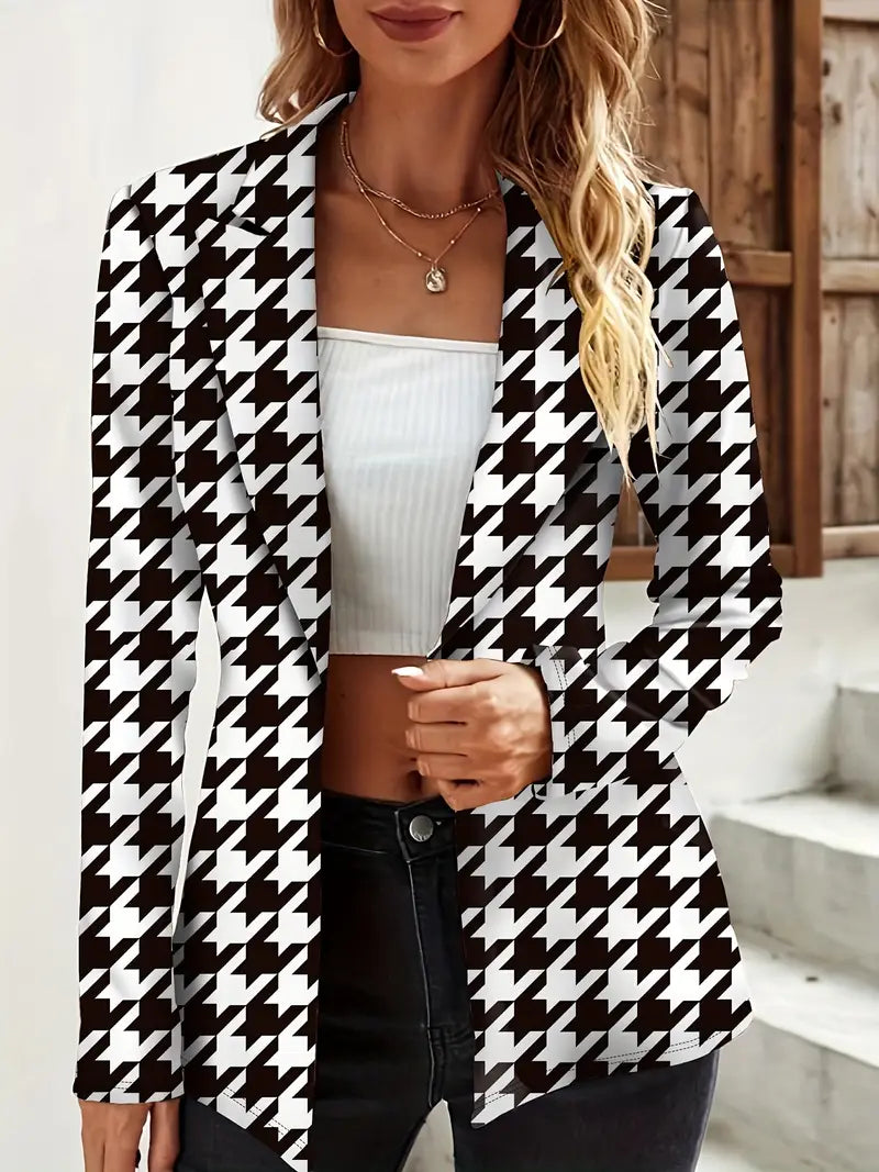 Leopard Print Blazer mit Ein-Knopf, Lässiges Revers Langarmshirt Damenjacke