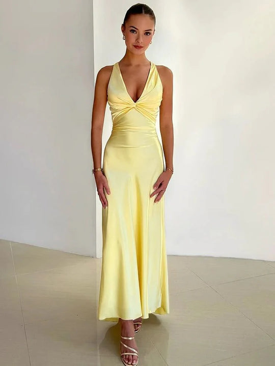 Damen Elegant Rückenfrei Hochzeitgast Kleid | Maxi