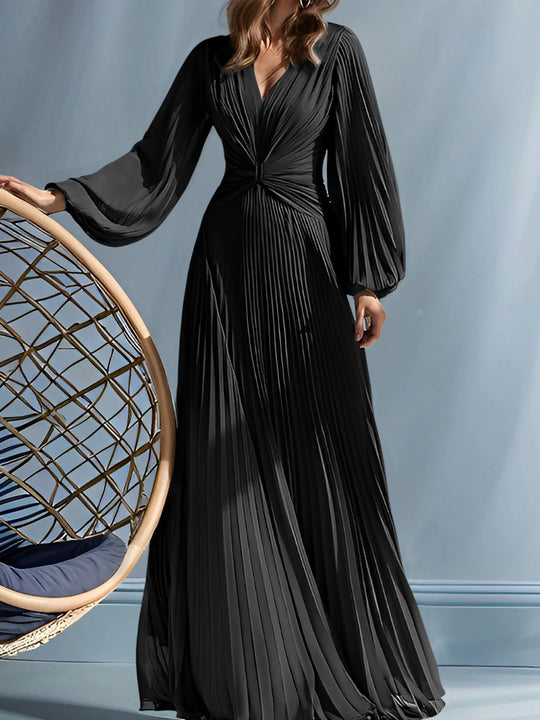 Langärmliges Schwarz Kleid Mit Rüschen Für Damen | Maxi