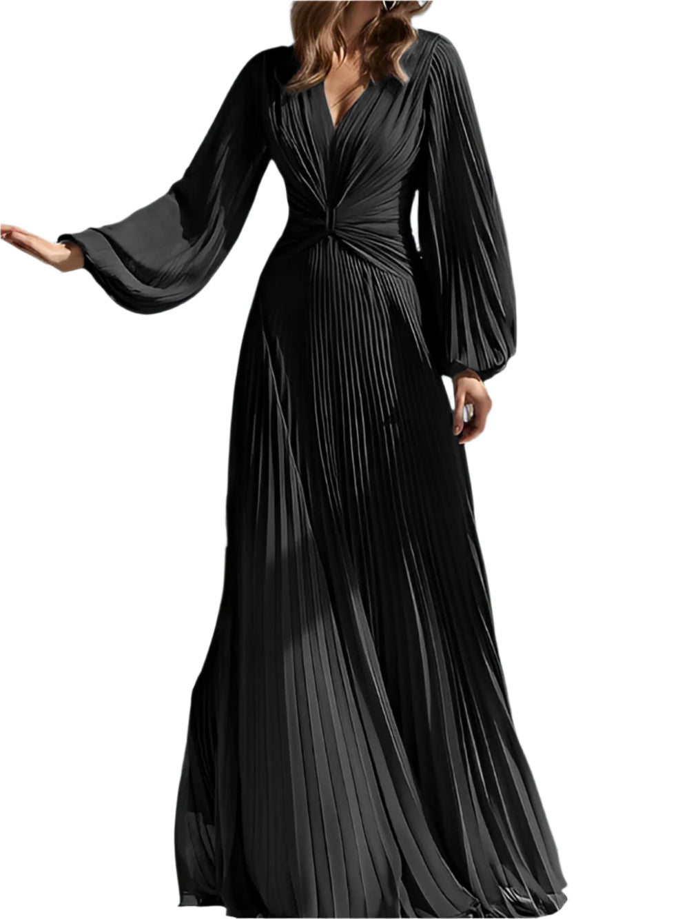 Langärmliges Schwarz Kleid Mit Rüschen Für Damen | Maxi