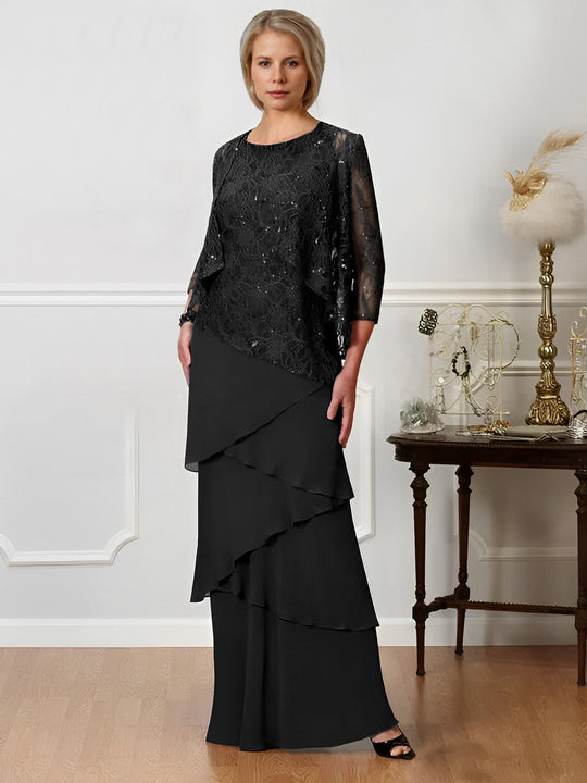 Schwarz Abendkleid Mit 3/4 Ärmeln Für Damen | Maxi