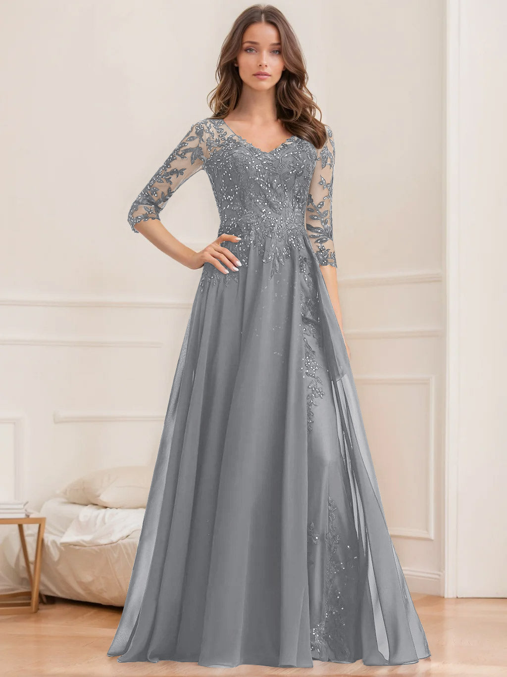 Paillettenkleid Mit 1/2 Ärmeln Für Damen | Maxi