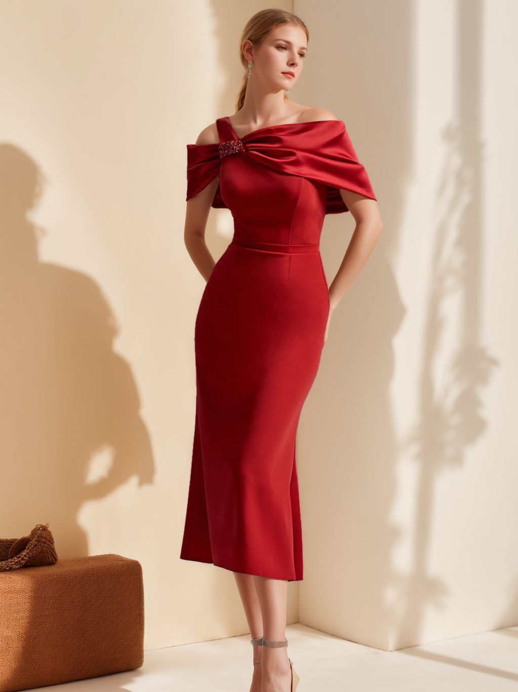 Schulterfreies Abendkleid für Damen | Midi