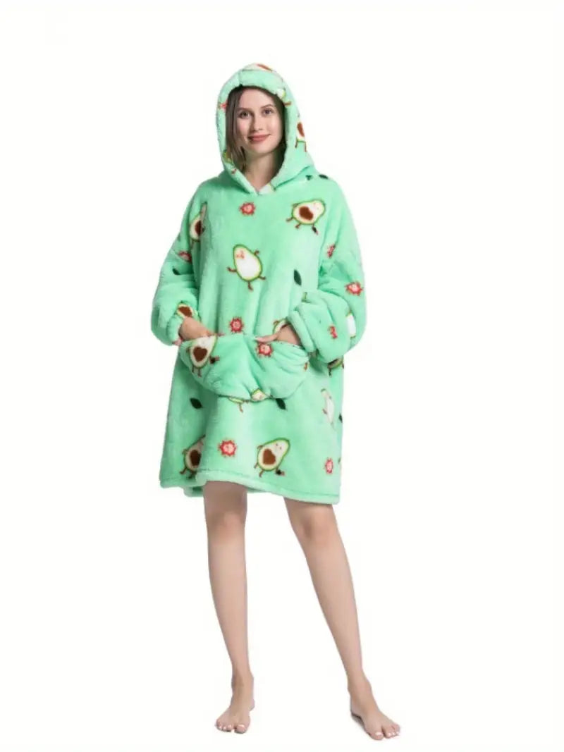 Damen Übergröße Avocado Print Winter Weich Bequem Plüsch Kapuzenpullover