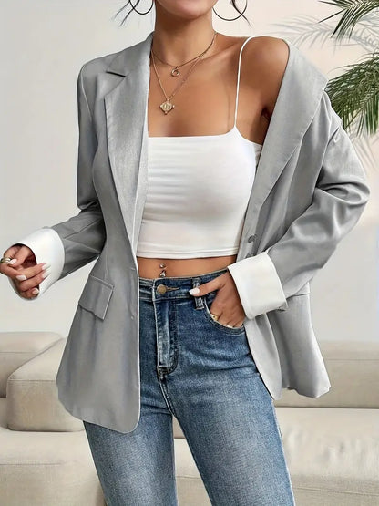 Damen Winter-Blazer – Uni, Knopfleiste & Eleganter Reverskragen