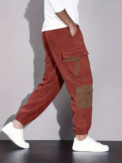 Lässig, mit Kordelzug und Taschen Herren Cord-Cargo-Hose