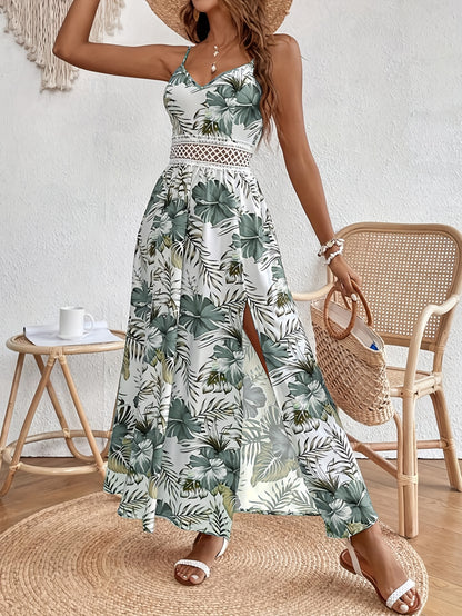 Elegantes Blumenmuster Spaghetti-Träger Kleid für Damen