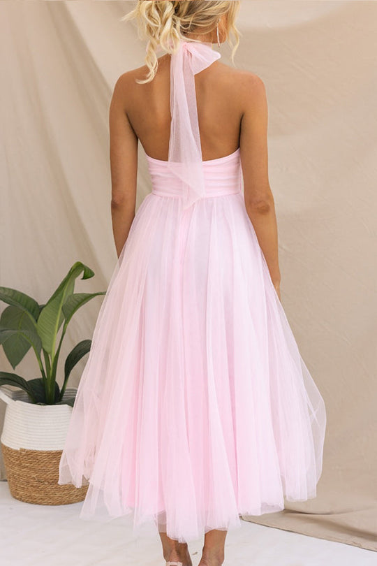 Damen Eleganter Neckholder Hochzeit Gast Kleid | Maxi
